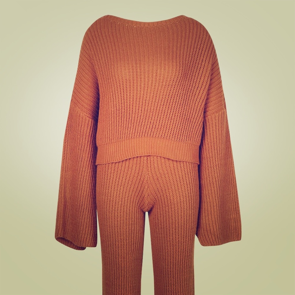 Chunky Rib Knit Wide Leg Lounge Set (M/L)